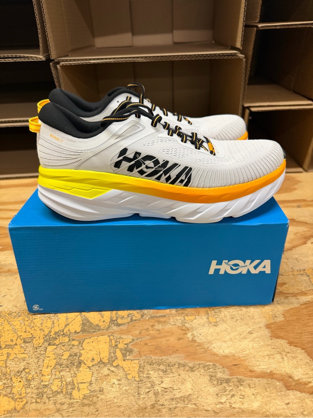 Hoka Men's White, Yellow and Black Road Running Shoes